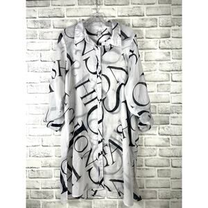 Live 4 Truth Chiffon Sheer Letter Print Button Down Tunic Top Shirt XL White